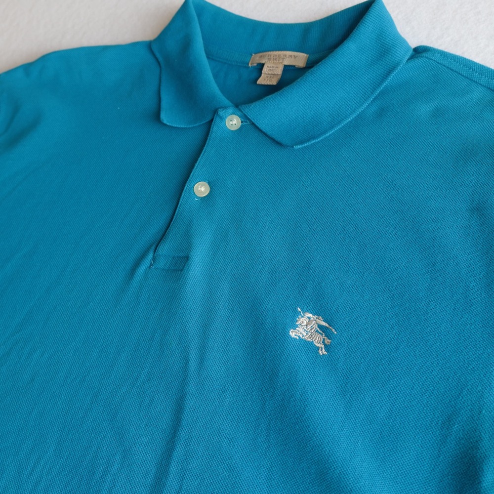 Burberry Brit Mens XXL Teal Blue Pique Polo Shirt Nova Check Placket Logo